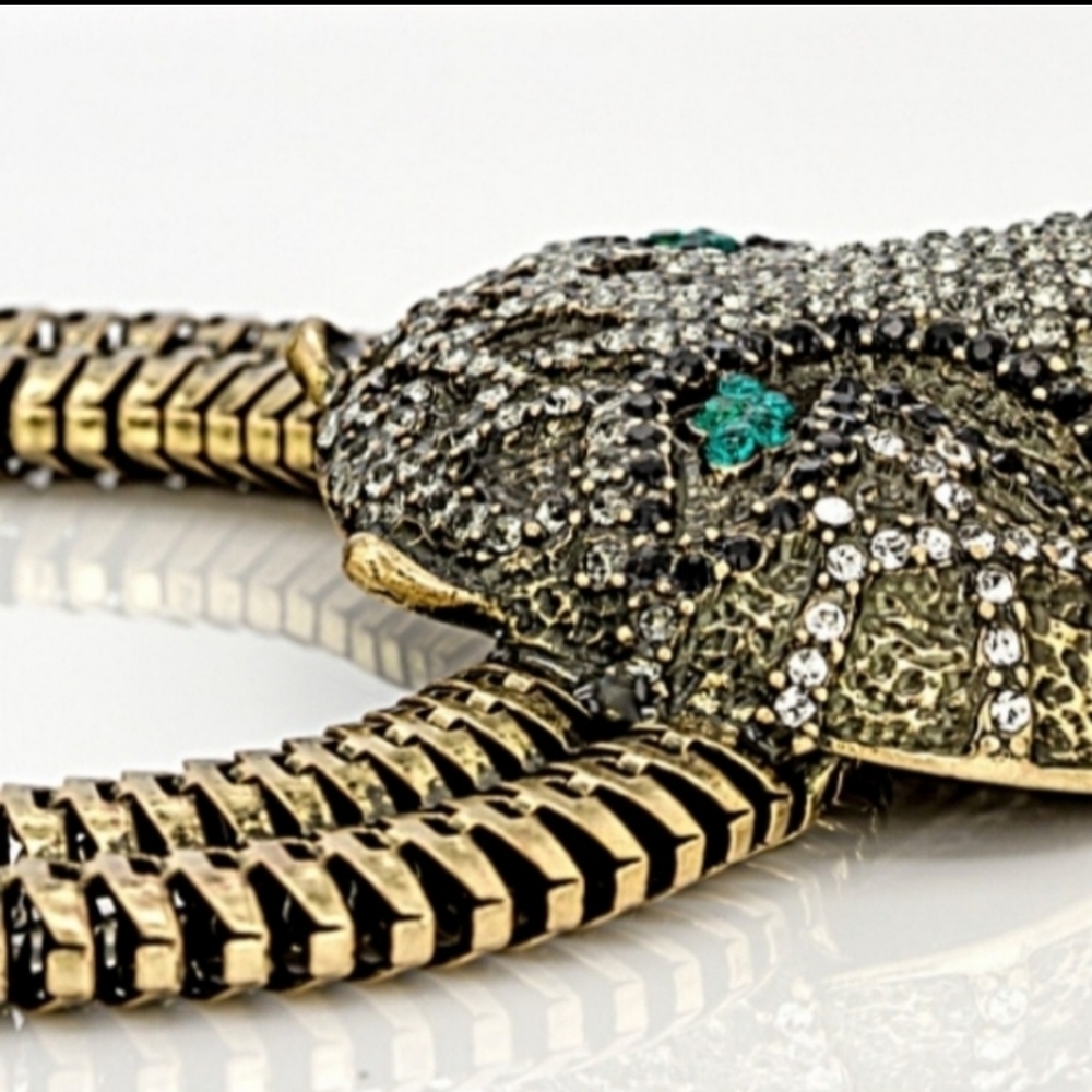 SWAROVSKI ANTIQUED GOLD TONE CHEETAH NECKLACE - Picture 8 of 8